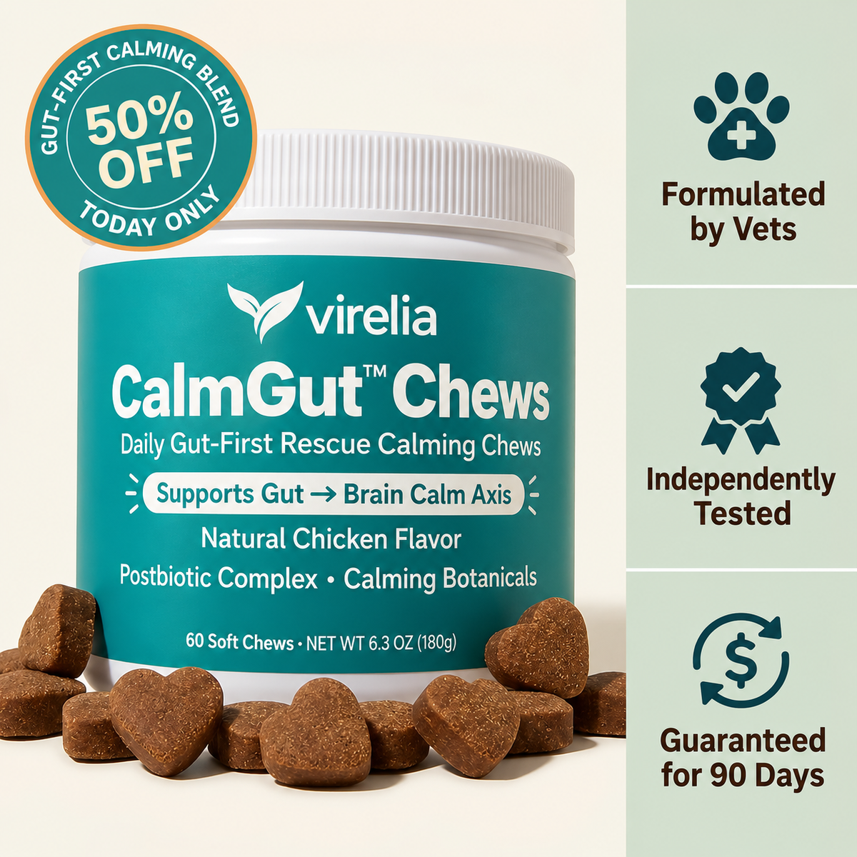 CalmGut™ Postbiotic Chews - Chicken Flavor