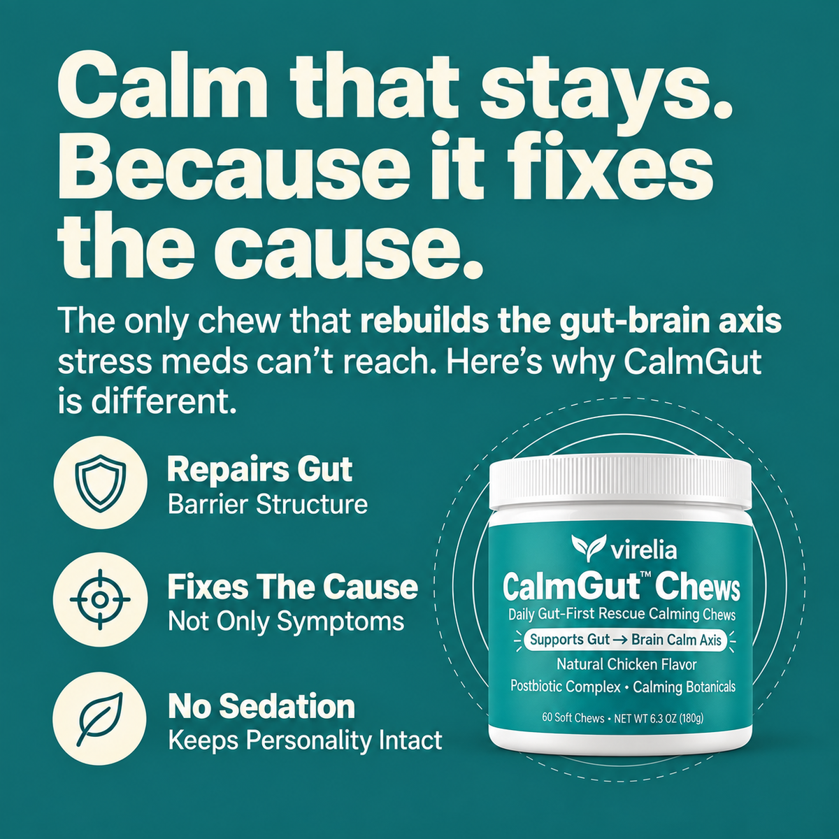 CalmGut™ Postbiotic Chews - Chicken Flavor