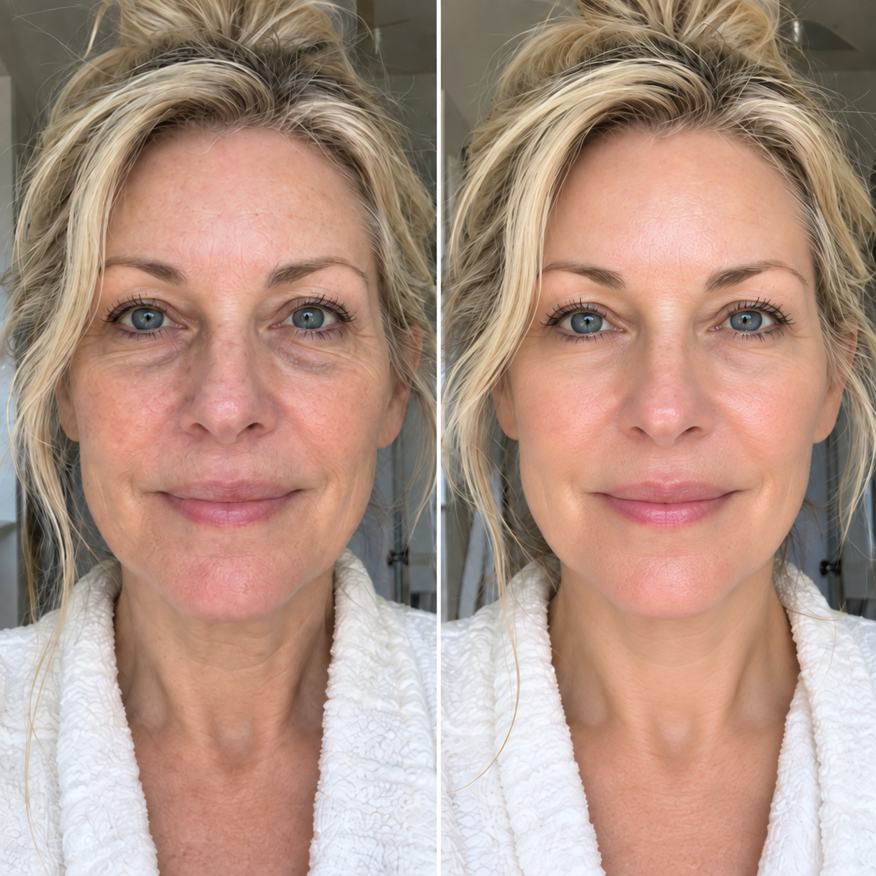 Illustrative side-by-side portrait of a mature woman
